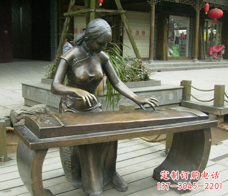 湖南铜雕现代人物弹古筝雕塑