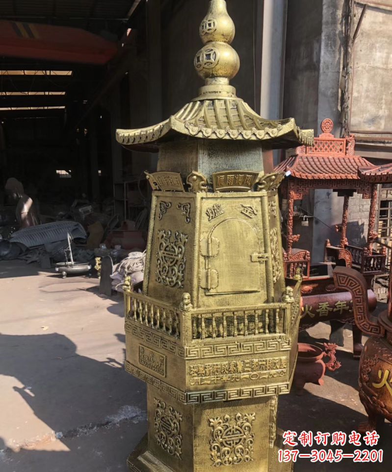 湖南铜雕香炉塔寺庙摆件