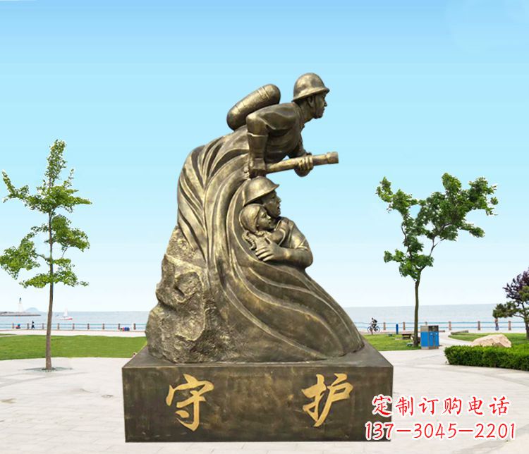 湖南铜雕消防员守护雕塑