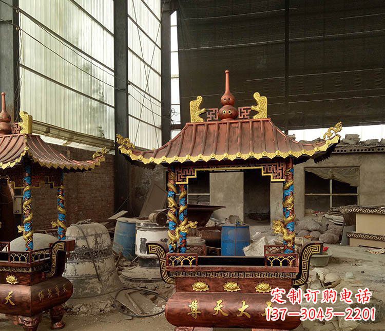 湖南铜雕小型寺庙香炉摆件