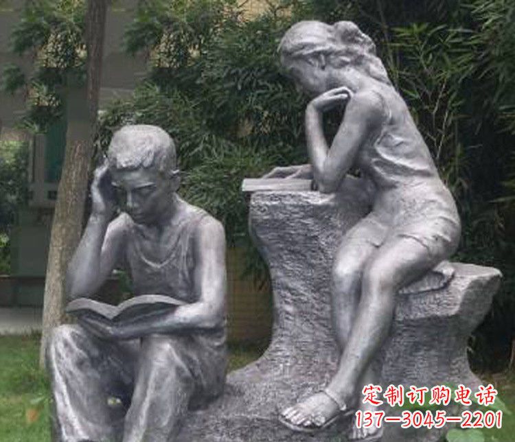 湖南铜雕校园读书学生摆件