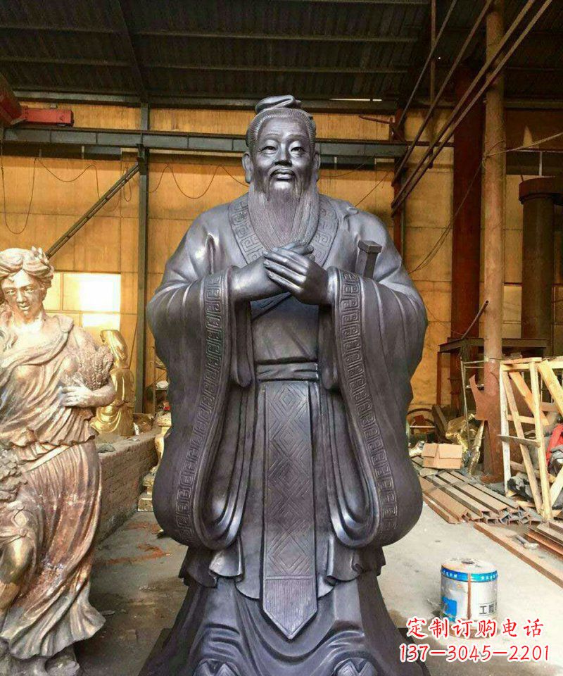湖南铜雕校园孔子人像雕塑