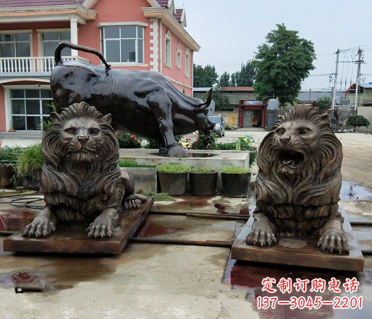 湖南铜雕银行门口狮子雕塑摆件