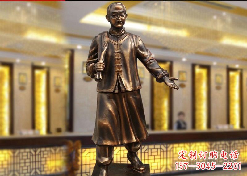 湖南铜雕迎宾人物店小二