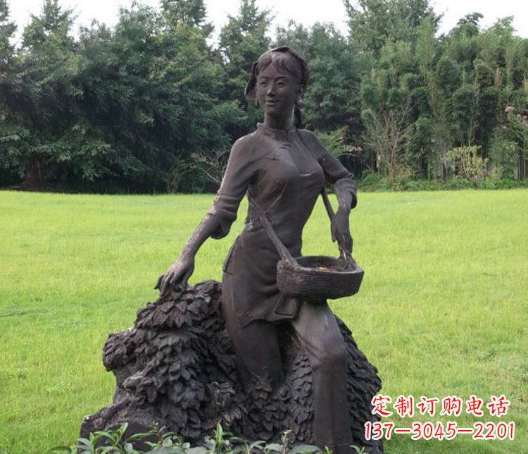 湖南铜雕园林采茶女孩人物雕塑