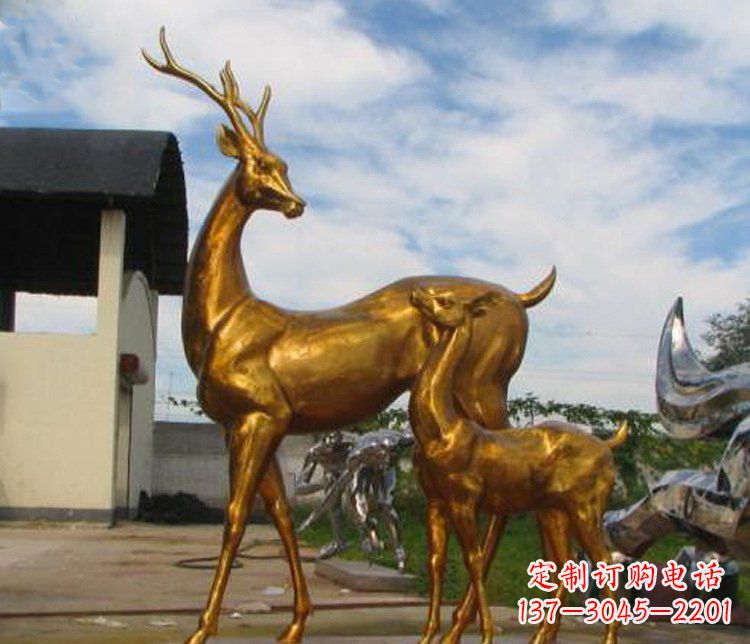 湖南铜雕园林动物母子鹿雕塑