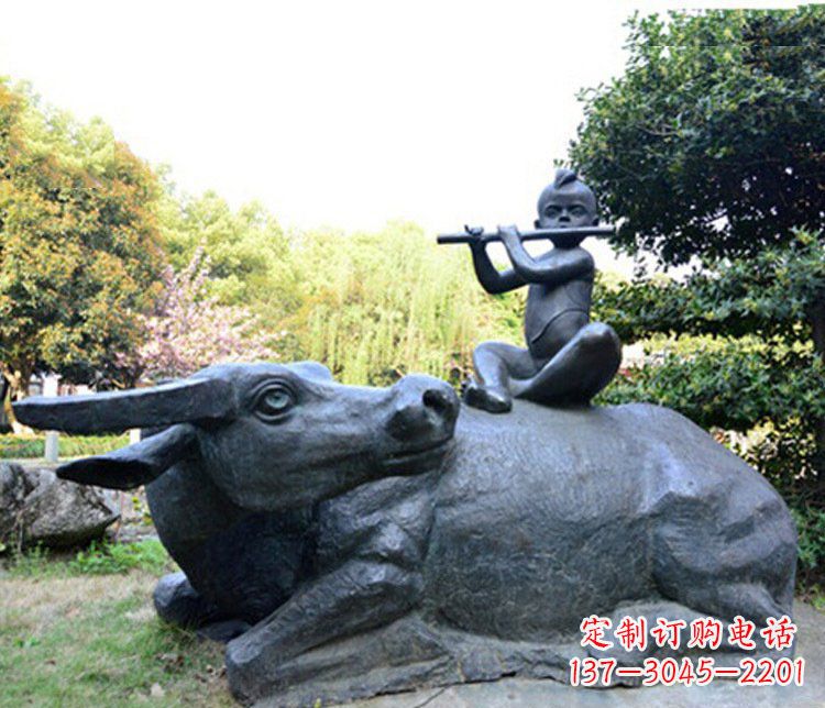 湖南铜雕园林牧童骑牛景观摆件