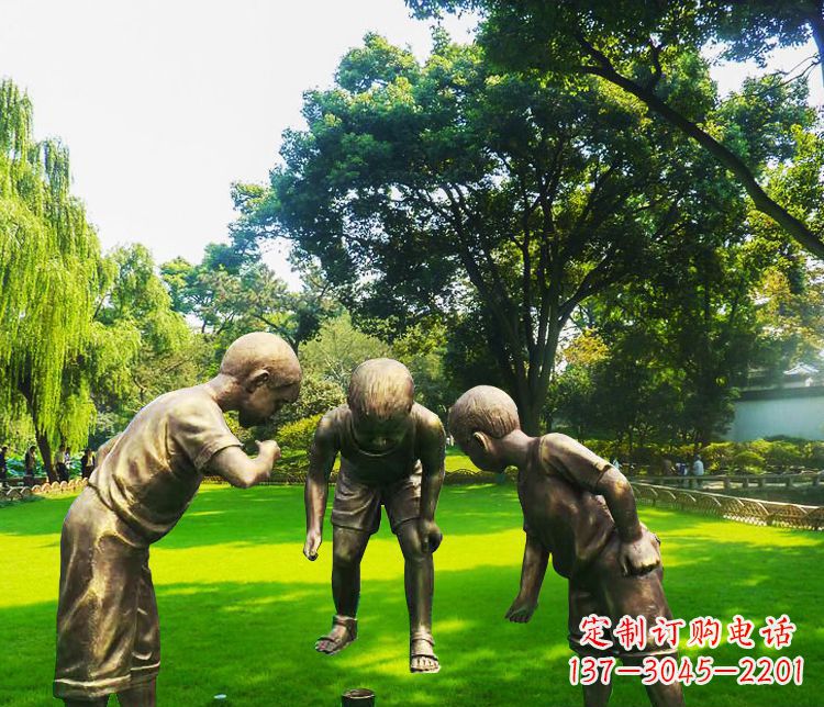 湖南铜雕园林玩陀螺儿童雕塑
