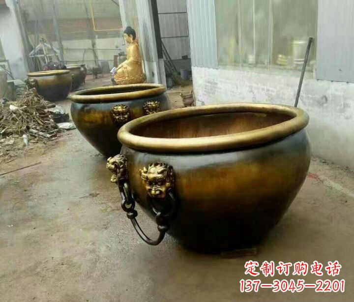 湖南铜雕圆形荷花水缸雕塑 (2)