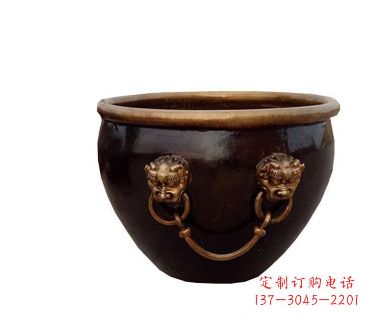 湖南铜雕圆形荷花水缸雕塑 (4)