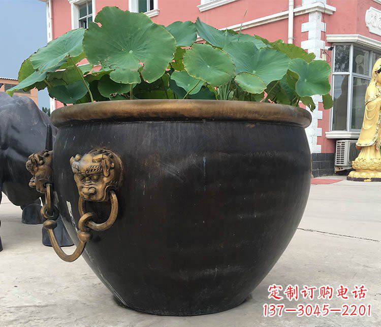 湖南铜雕圆形荷花水缸雕塑 (3)