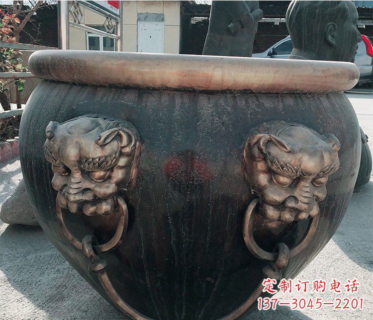湖南铜雕圆形荷花水缸雕塑 (6)