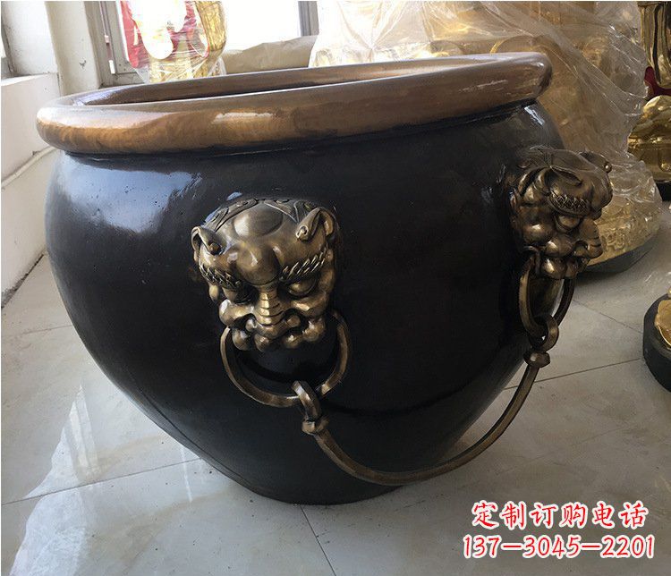 湖南铜雕圆形荷花水缸雕塑 (5)