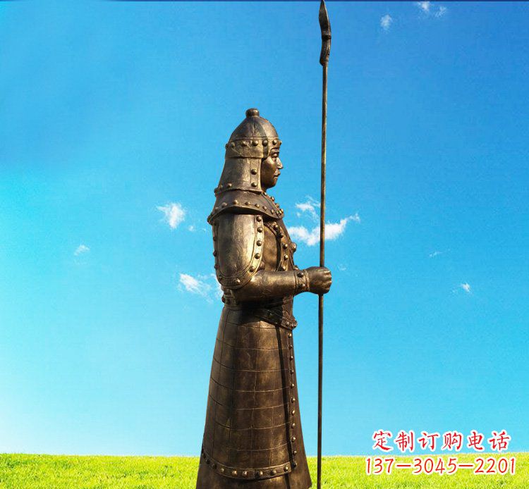 湖南铜雕战士站岗古代人物雕塑