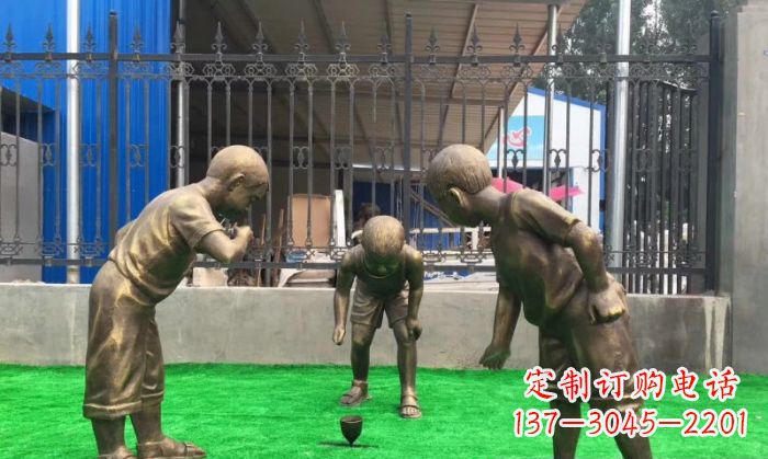 湖南玩陀螺儿童铜雕