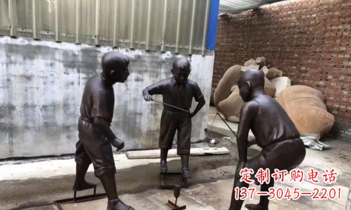 湖南玩陀螺人物铜雕 (2)
