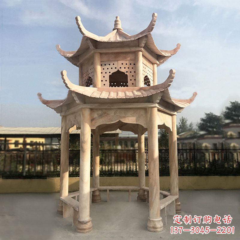 湖南晚霞红大理石凉亭雕塑