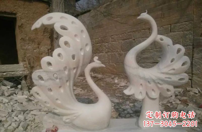 湖南晚霞红抽象石雕孔雀
