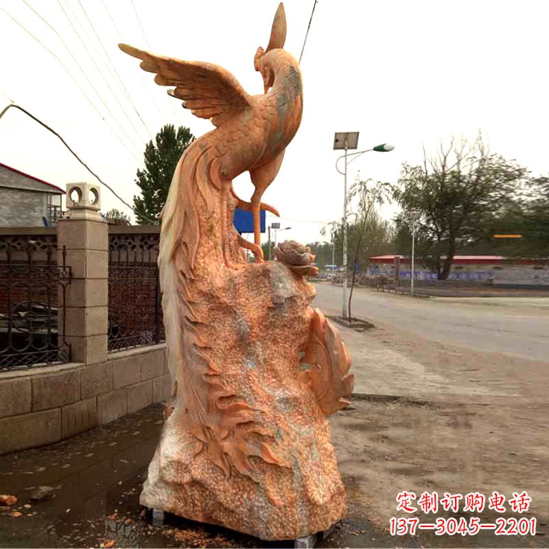 湖南晚霞红大理石瑞鸟凤凰雕塑