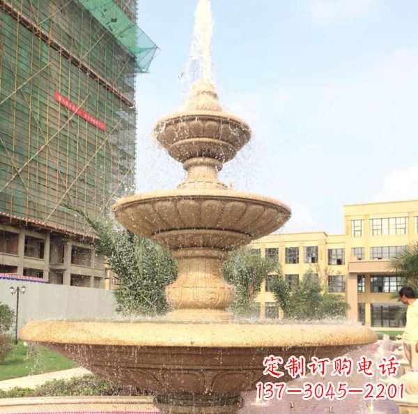 湖南晚霞红大型多层喷泉石雕
