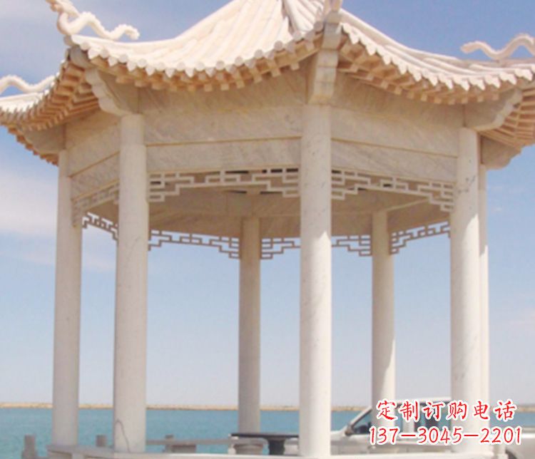 湖南晚霞红单层凉亭石雕