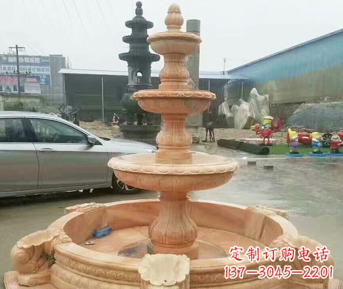 湖南晚霞红多层大型石雕喷泉 (3)