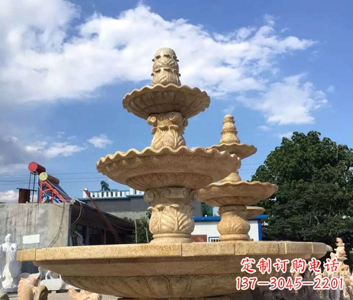湖南晚霞红多层喷泉石雕