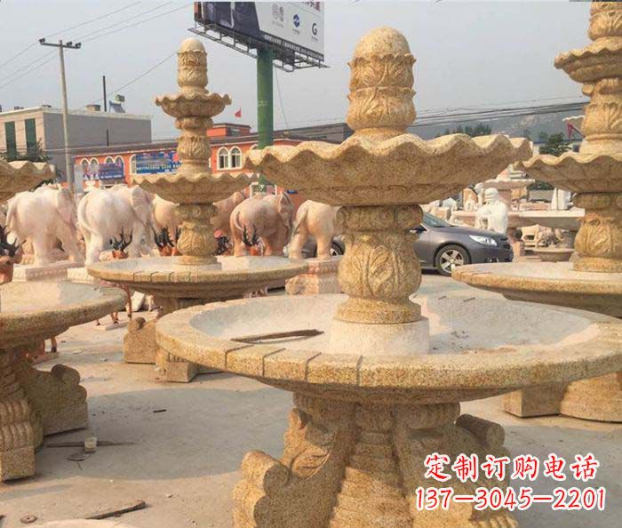 湖南晚霞红多层大型石雕喷泉