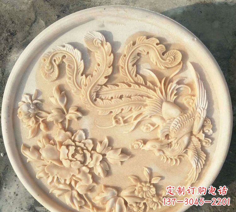 湖南晚霞红凤凰牡丹石浮雕