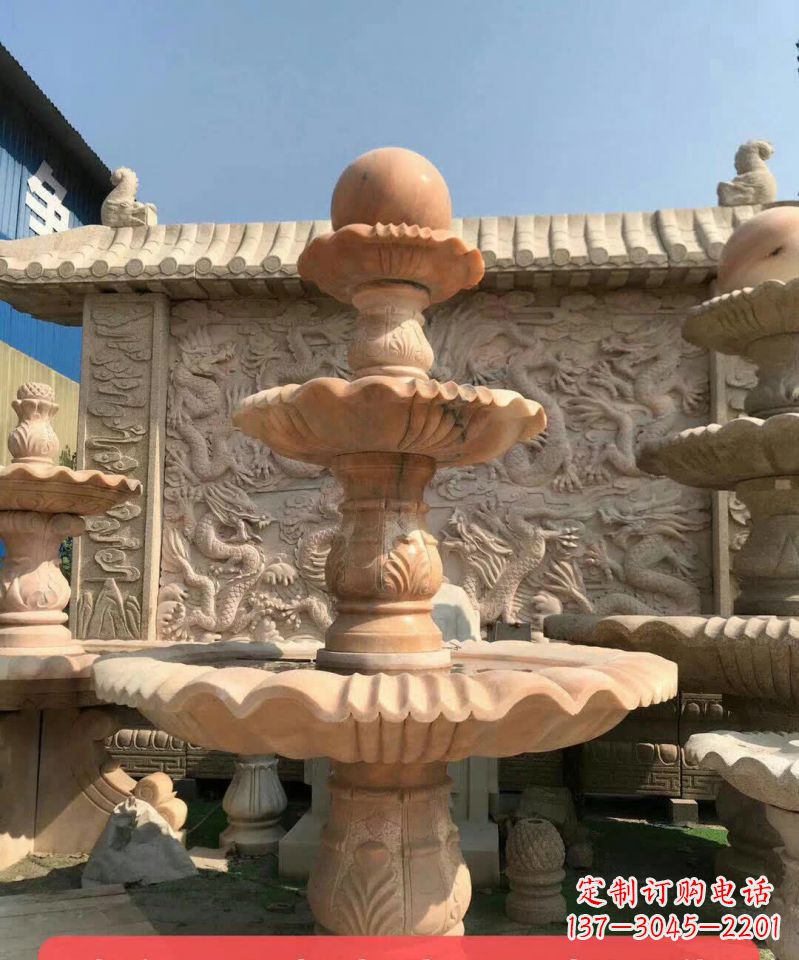 湖南晚霞红风水球石雕喷泉