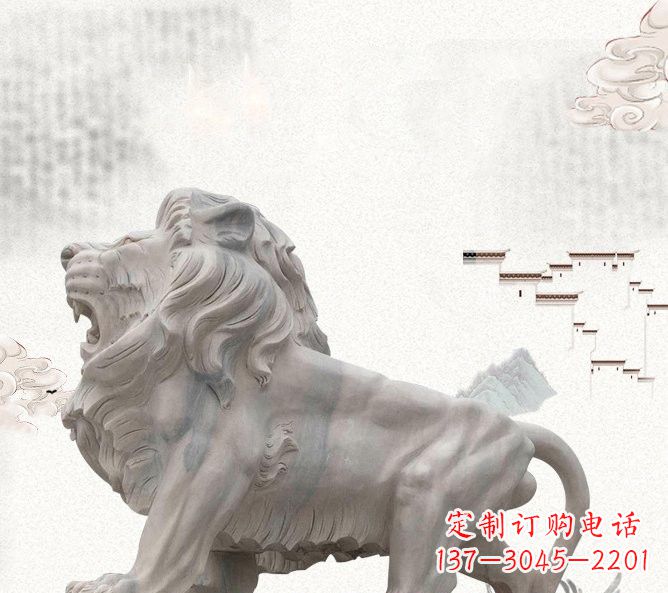 湖南晚霞红公园动物仿真狮子石雕