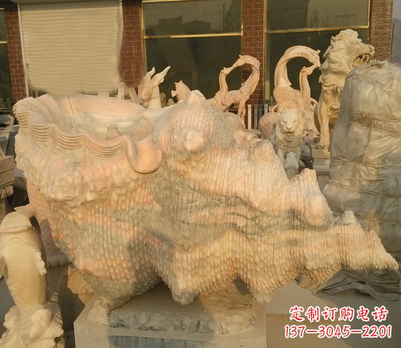 湖南晚霞红海螺石雕