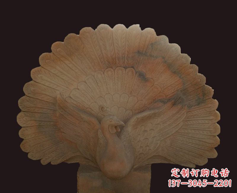 湖南晚霞红开屏孔雀石雕