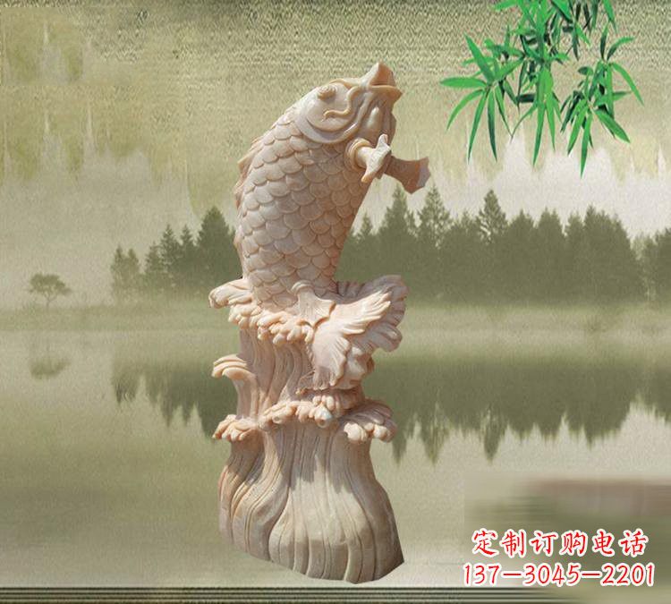 湖南晚霞红鲤鱼石雕