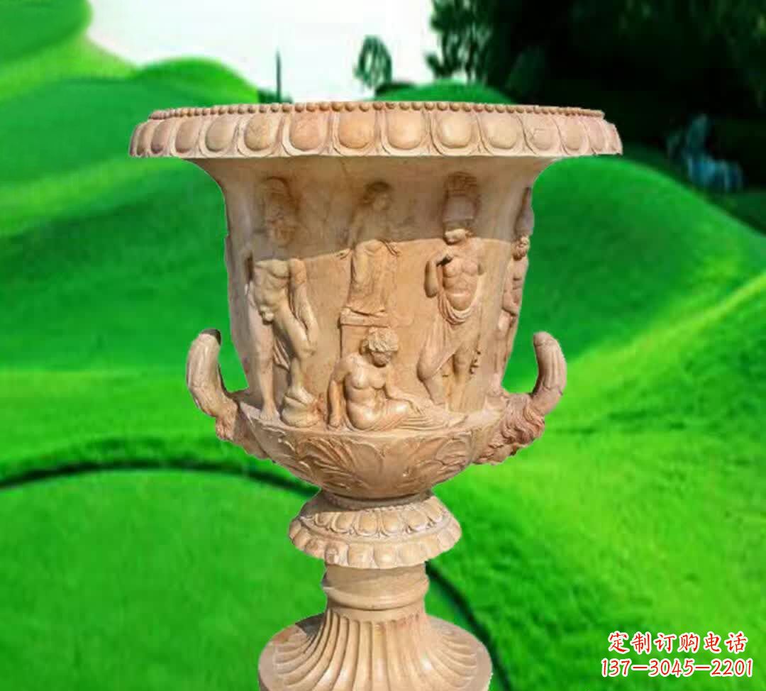 湖南晚霞红欧式花盆石雕