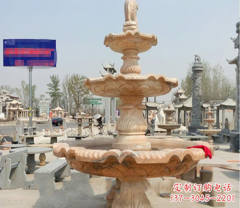 湖南晚霞红喷泉喷水盆石雕