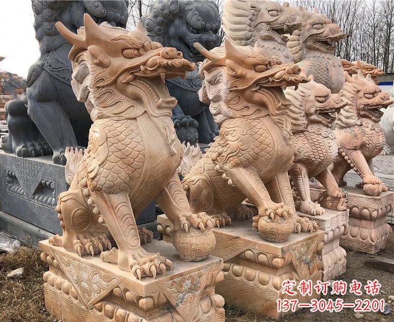 湖南晚霞红麒麟石雕 (2)