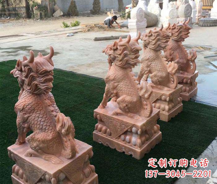 湖南晚霞红麒麟招财镇宅石雕