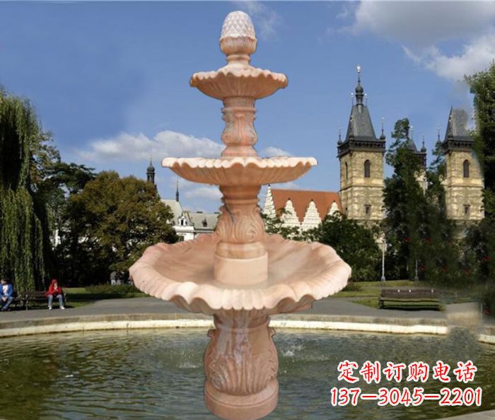 湖南晚霞红三层喷泉广场石雕