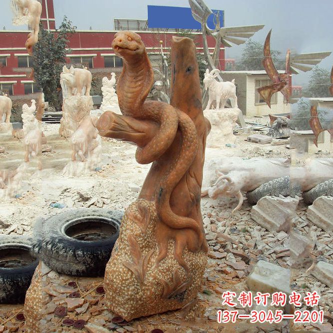湖南晚霞红蛇石雕-12生肖动物雕塑