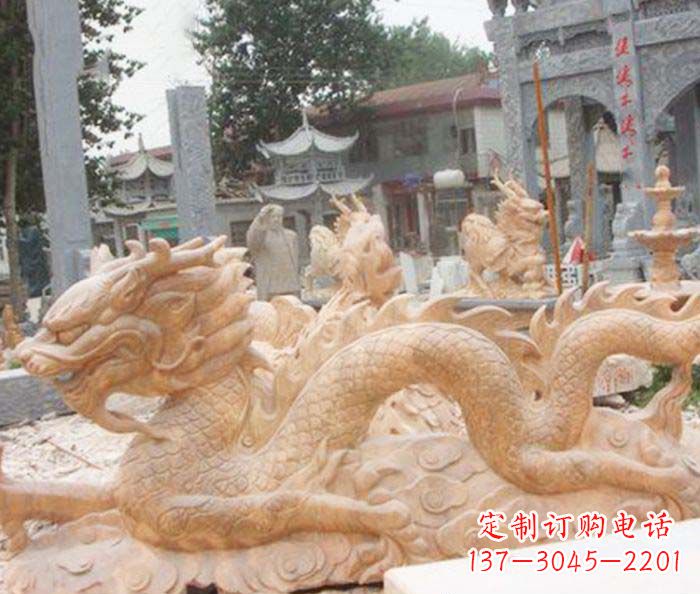 湖南晚霞红生肖龙石雕