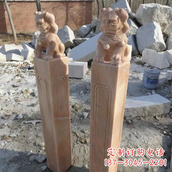湖南晚霞红狮子拴马桩