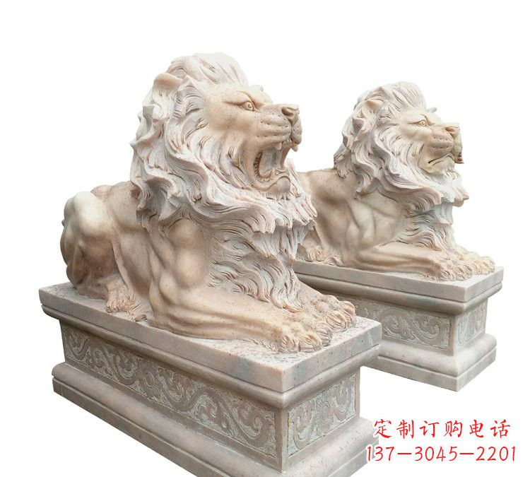 湖南晚霞红石材欧式狮子