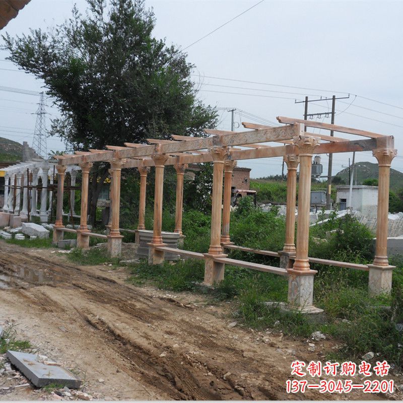 湖南晚霞红石雕花架长廊