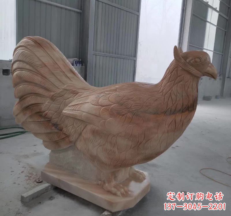 湖南晚霞红石雕母鸡
