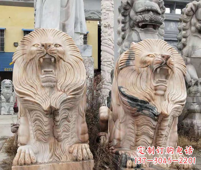 湖南晚霞红石雕欧式石狮子