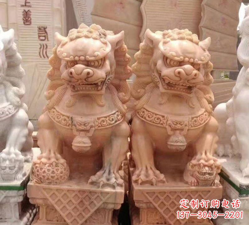 湖南晚霞红石雕狮子
