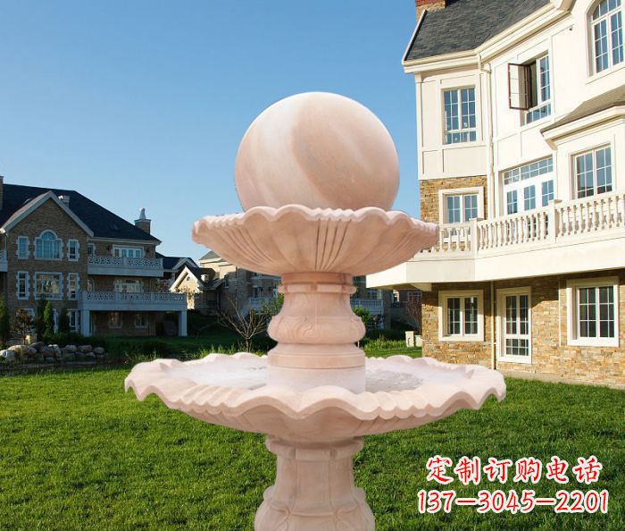 湖南晚霞红双层风水球公园喷泉石雕