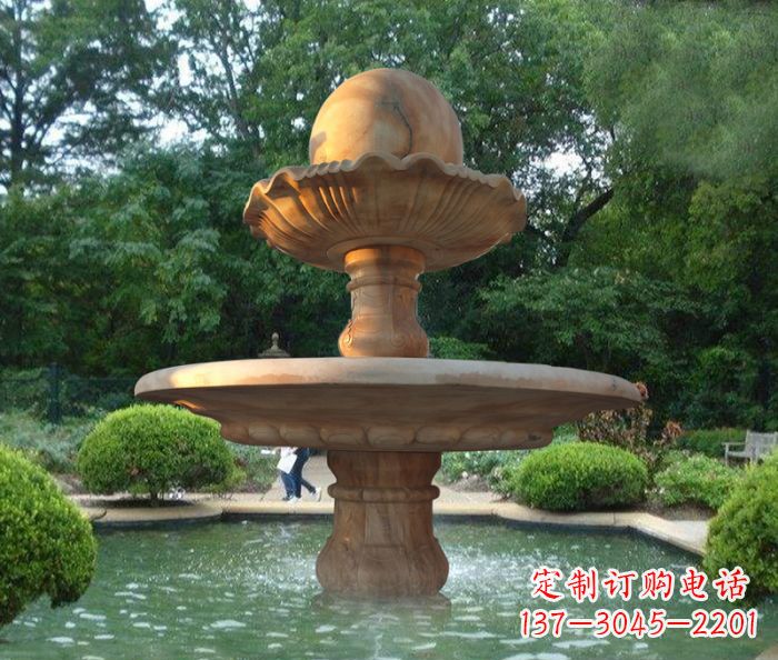 湖南晚霞红双层风水球喷泉公园石雕