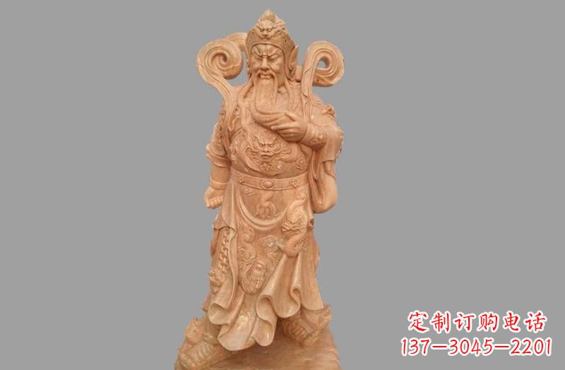 湖南晚霞红武财神关公雕像
